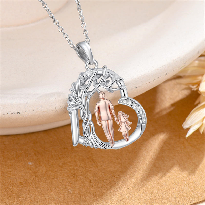 Sterling Silver Father Daughter Heart Pendant Necklace from Dad Gift for Daughter