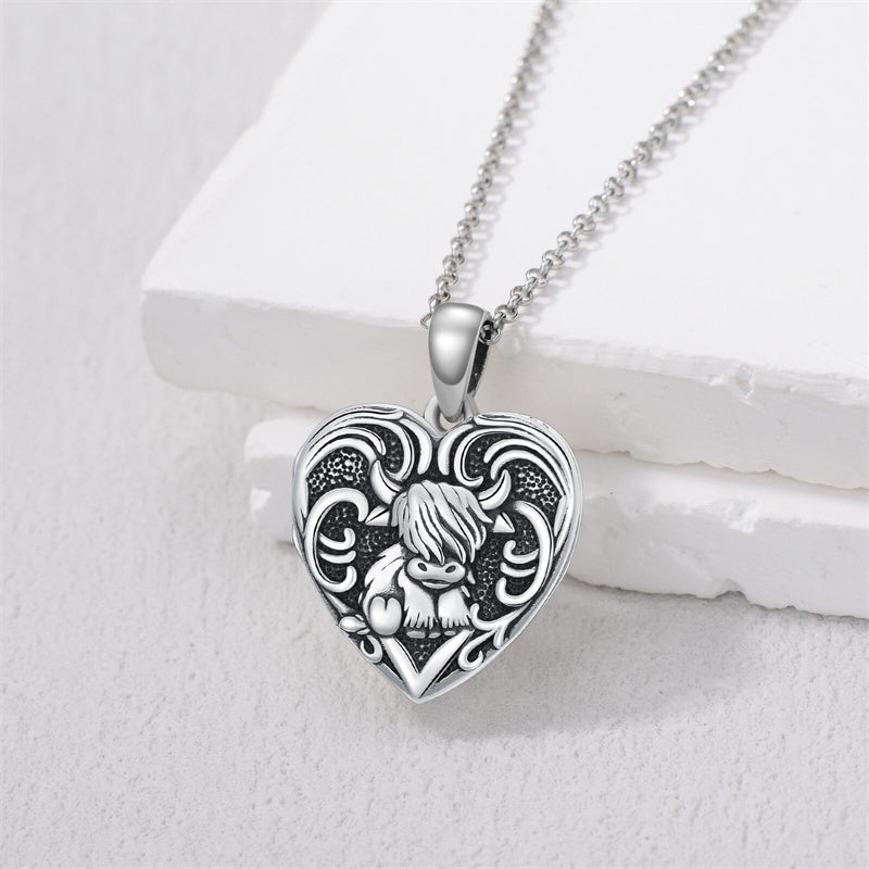 Sterling Silver Personalized Photo Highland Cow Pendant Necklace