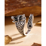 Sterling Silver Vintage Black Onyx Dragonfly Sunflower Spoon Ring and Turquoise Dragonfly Earrings Set