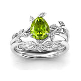Sterling Silver 10K 14K 18K Gold 1ct Pear Shaped Gemstone Gemstone Engagement Ring Wedding Ring Sets