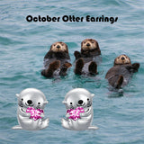 Sterling Silver Birthstone Otter Stud Earrings