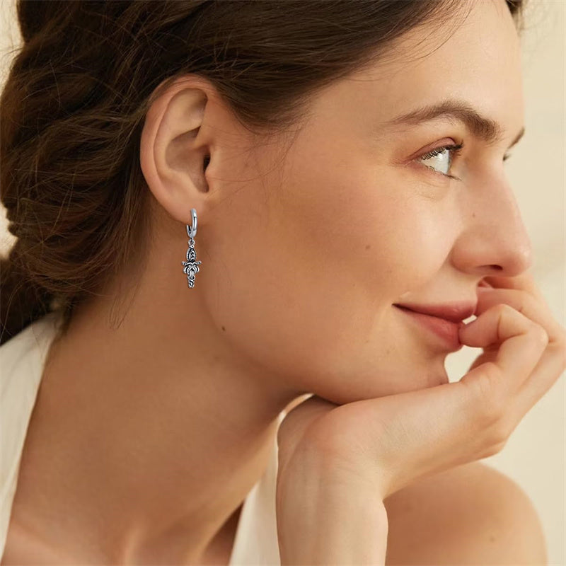 Sterling Silver Medieval Sword Dangle Cross Knives  Ankh Drop Earrings