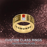 Sterling Sliver Personalied Engraved Birthstone Graduation High School Rings
