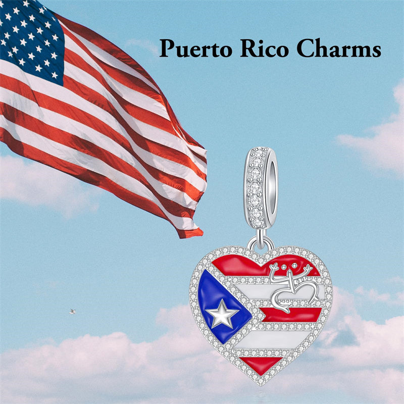 Sterling Silver Coqui Frog Flag Puerto Rico Charm Beads