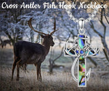 Sterling Silver Fish Hook Cross Pendant Necklace for Men