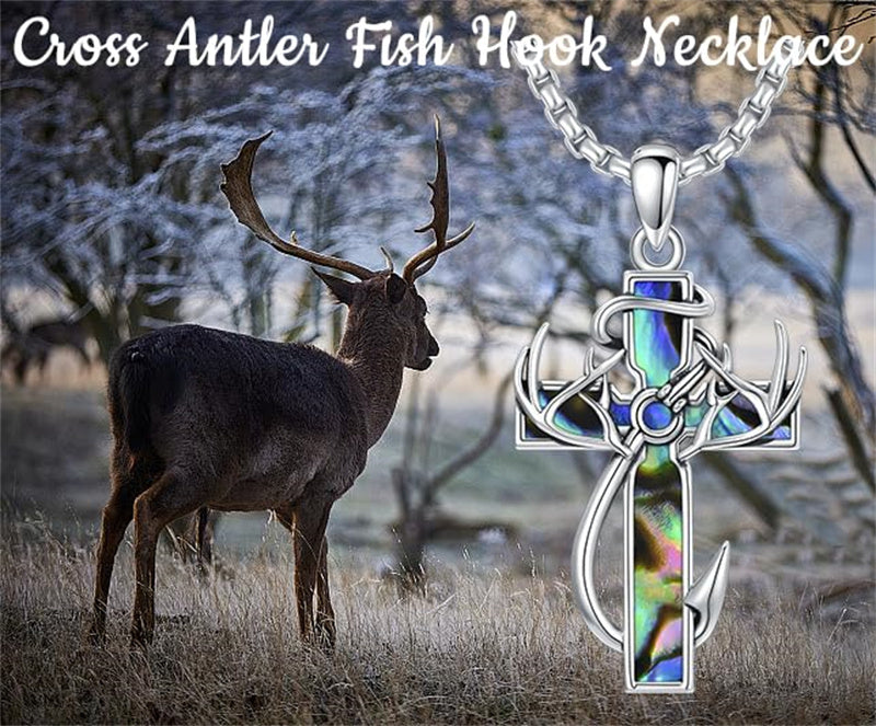 Sterling Silver Fish Hook Cross Pendant Necklace for Men