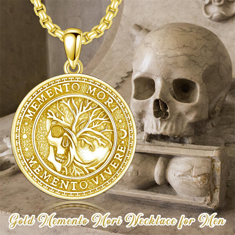 Sterling Silver Memento Mori Gothic Skull Amulet Pendant Necklace for Men