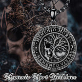 Sterling Silver Memento Mori Gothic Skull Amulet Pendant Necklace for Men