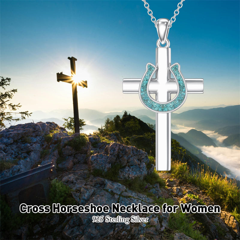 Sterling Silver Turquoise Cross Bear Claw Cowboy Boot Pendant Necklace