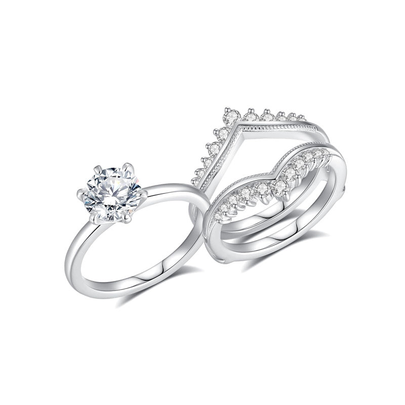 Sterling Silver Moissanite Wedding Ring Set