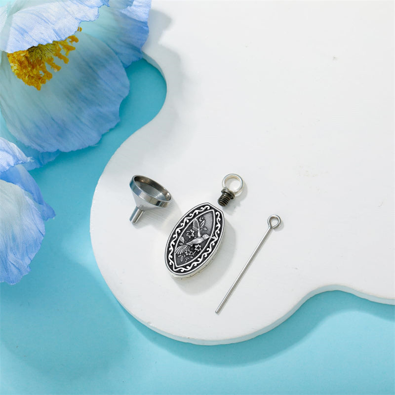 Sterling Silver Personalized Engraved Hummingbird Urn Necklaces for Ashes