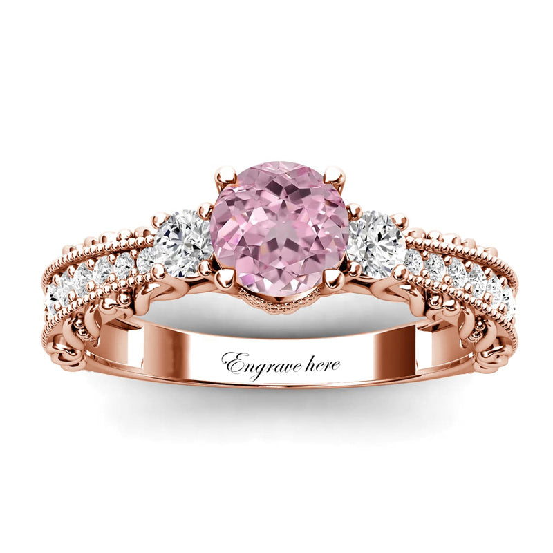 Sterling Silver 10K 14K 18K Personalized Engraved 1 Carat  Round Birthstone Engagement Ring