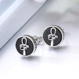 Sterling Silver Black Onyx Tree of Life Ankh Cross Skull Valknu Viking Stud Earrings