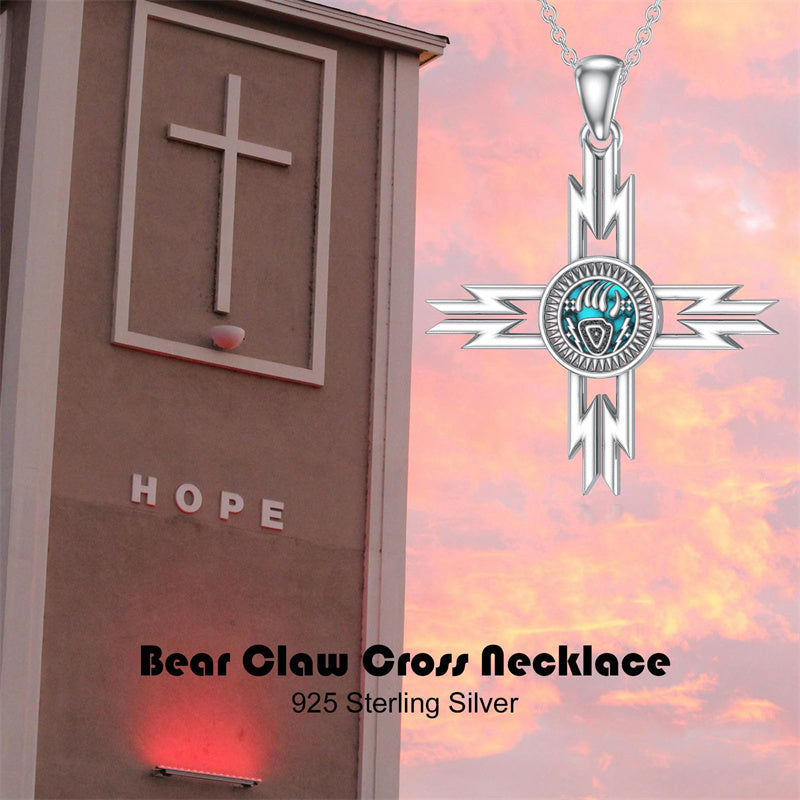 Sterling Silver Turquoise Cross Bear Claw Cowboy Boot Pendant Necklace