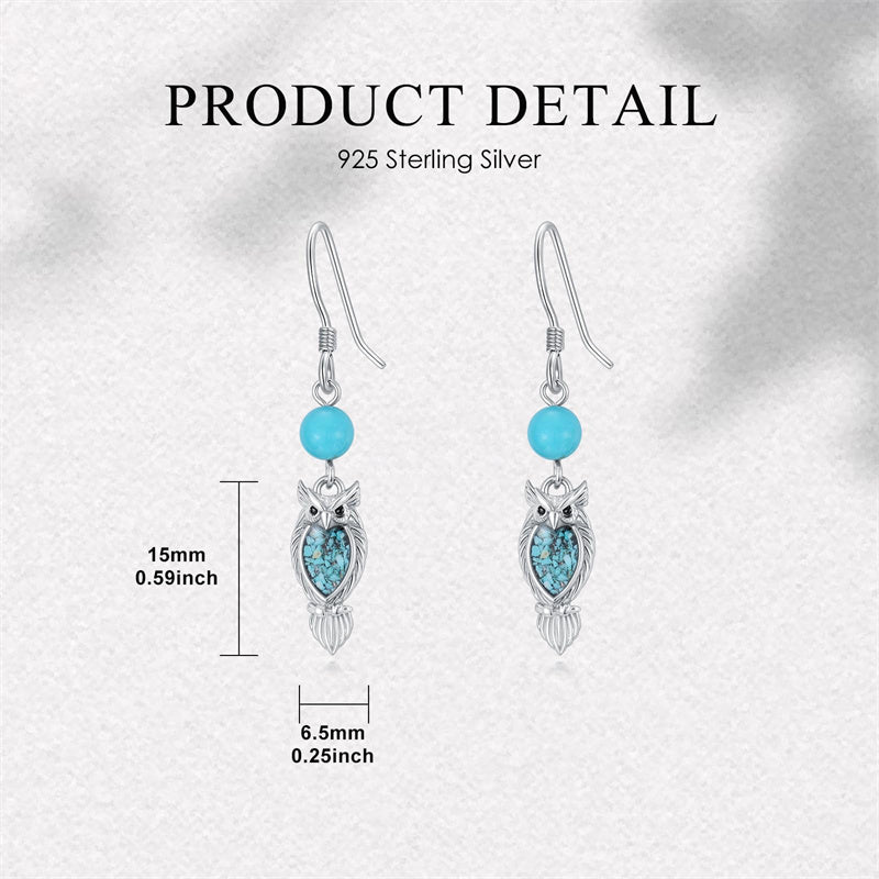 Sterling Silver Turquoise Owl Dragonfly Butterfly Hummingbird Dangle Earrings