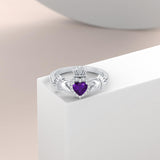 Sterling Silver 0.1 Cttw Natural Diamond Gemstone Heart Irish Claddagh Engagement Ring