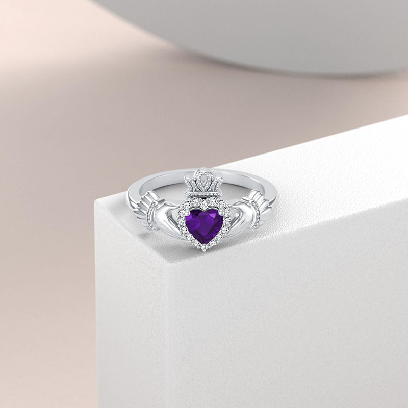 Sterling Silver 0.1 Cttw Natural Diamond Gemstone Heart Irish Claddagh Engagement Ring