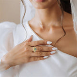 Sterling Silver Oval Round Natural Moss Agate Couples Promise Wedding Ring Set