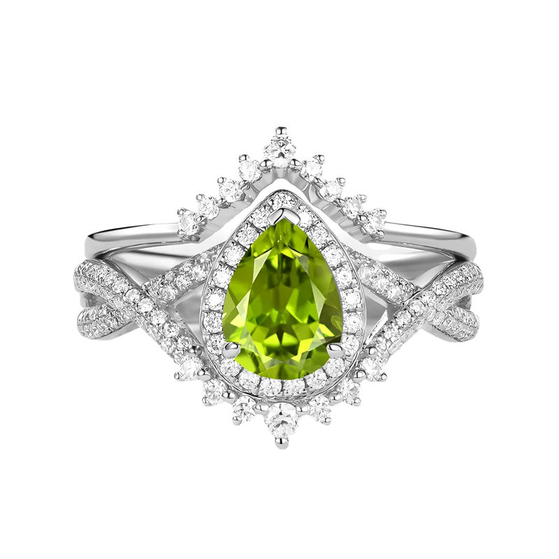 Sterling Silver 10K 14K 18K Gold  Pear Shaped Gemstone Engagement Rings Set