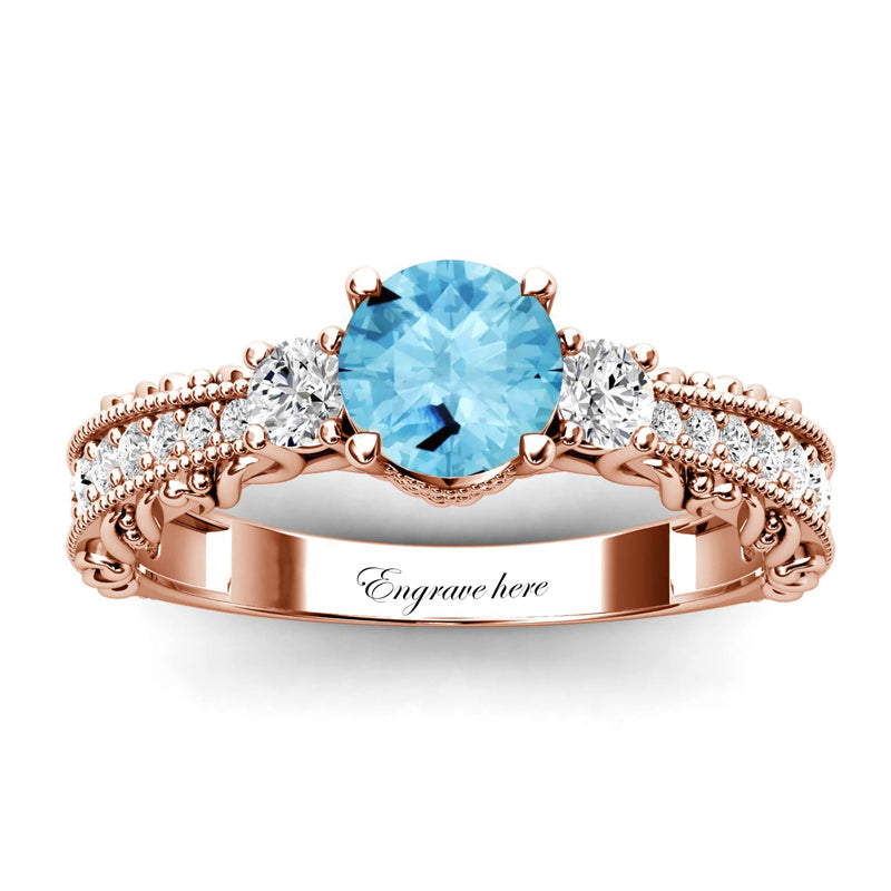 Sterling Silver 10K 14K 18K Personalized Engraved 1 Carat  Round Birthstone Engagement Ring