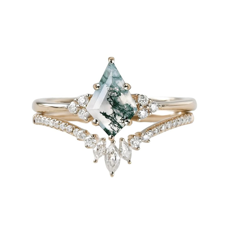 Sterling Silver 10K 14K 18K Gold Kite Cut Gemstone Wedding Ring Set