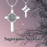 Sterling Silver 12 Constellation Cross Pendant Necklace