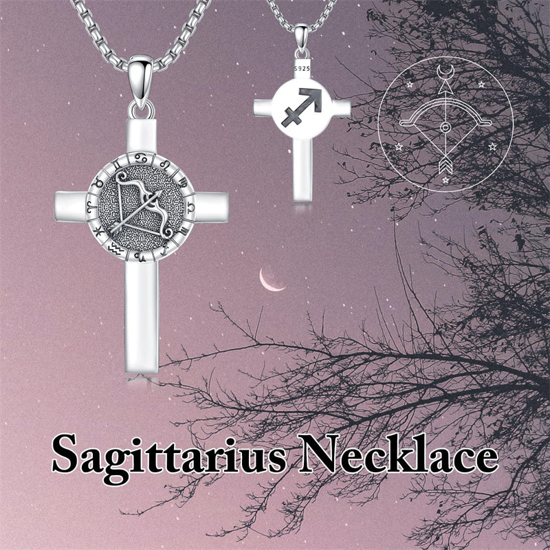 Sterling Silver 12 Constellation Cross Pendant Necklace