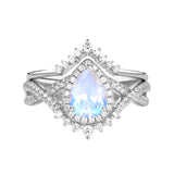 Sterling Silver 10K 14K 18K Gold  Pear Shaped Gemstone Engagement Rings Set