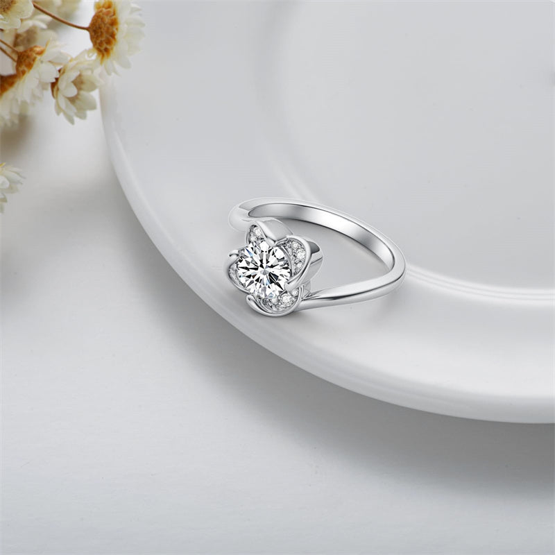 Sterling Silver Personalized Engraved Moissanite Engagement Wedding Anniversary Ring