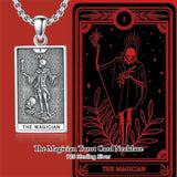 Sterling Silver Lovers Hierophant Magician Three of Swords Wheel of Fortune SkeletonTarot Card Pendant Necklace