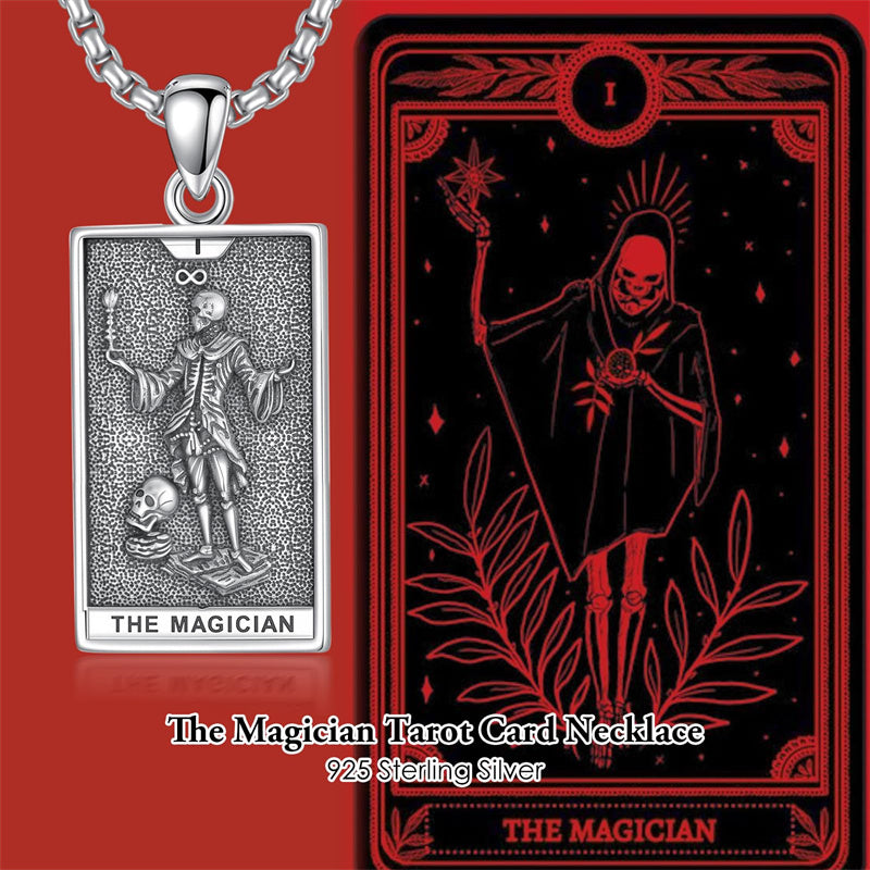 Sterling Silver Lovers Hierophant Magician Three of Swords Wheel of Fortune SkeletonTarot Card Pendant Necklace