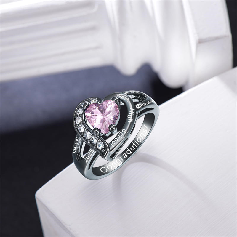 Sterling Silver Personalized Birthstone &Engraved High School Class Ring Graduation Ring