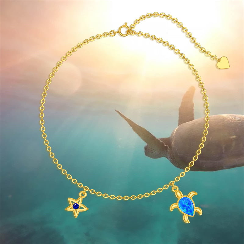 14K Gold Sea Turtle Single Layer Anklet
