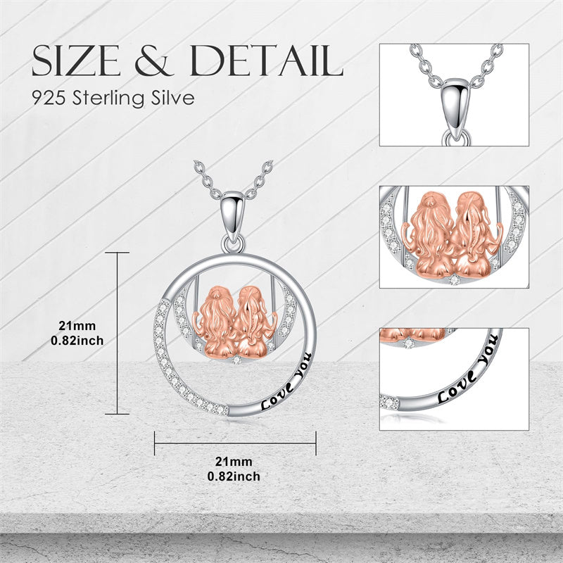 Sterling Silver Sister Pendant Necklace Engraved with Love You