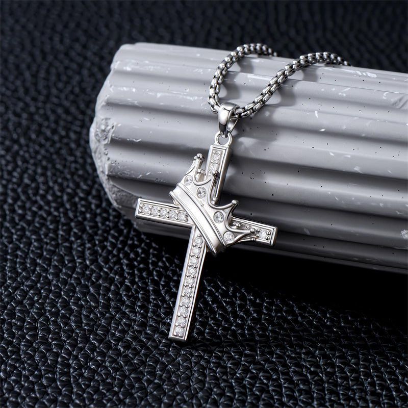 Sterling Silver Cross Christian Pendant Necklace for Men