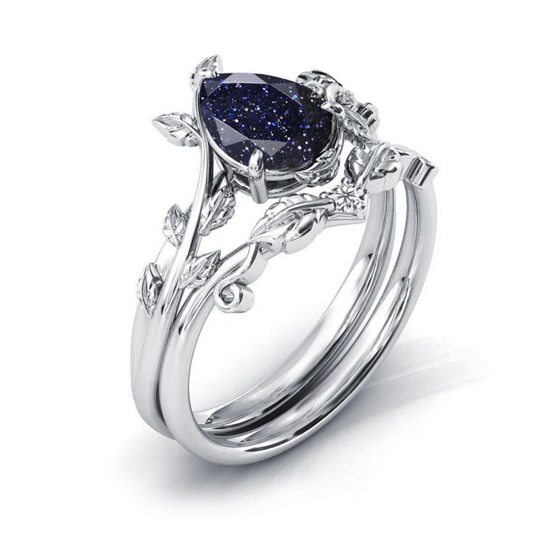 Sterling Silver Natural Moss Agate Blue Sandstone Opal Set Ring