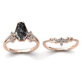 Sterling Silver 10K 14K 18K Personalized Engraved 2CT Natural Black Rutilated Quartz Engagement Ring Set