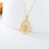 14K Gold Horse and Girl Heart Pendant Necklace