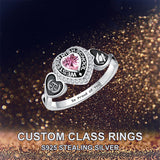Sterling Silver Personalized Pattern Engraved Birthstone Class Ring for Women