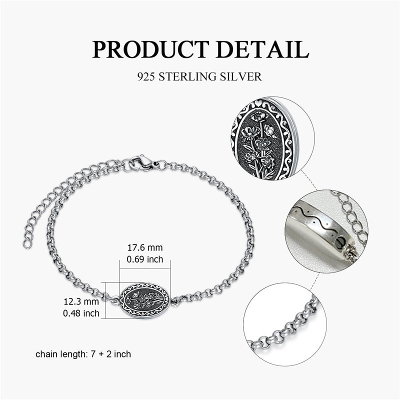 Sterling Silver 12-Month Birth Flower Urn Bracelet for Ashes