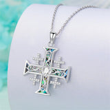 Sterling Silver Jerusalem Cross Pendant Necklace for Men