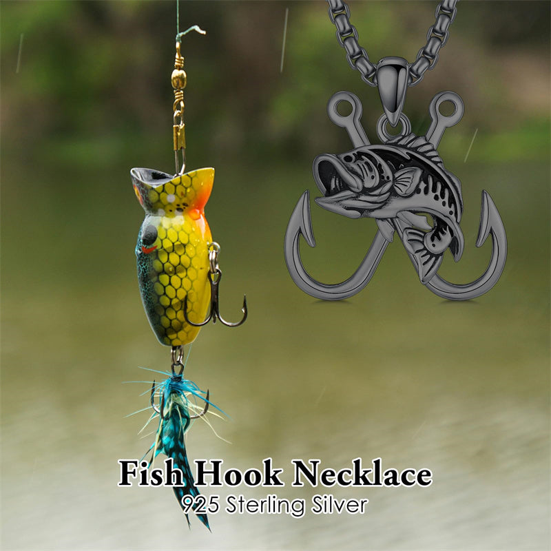 Sterling Silver Antler Fish Hook Pendant Necklace for Men