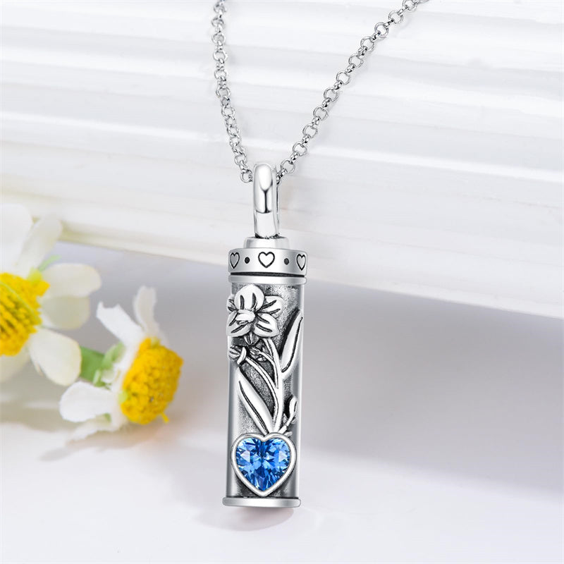 Sterling Silver 12 Birthstone Birth Flower  Urn Necklace for Ashes