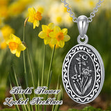 Sterling Silver Personalized Photo 12 Month Birth Flower Pendant Necklace