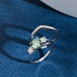 Sterling Silver Green Moissanite Wedding Ring Set