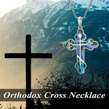 Sterling Silver  Abalone Shell Eastern Orthodox Cross Religious Pendant Necklace