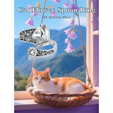 Sterling Silver Cat Adjustable Spoon Ring for Women