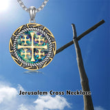 Sterling Silver Jerusalem Cross Pendant Necklace for Men