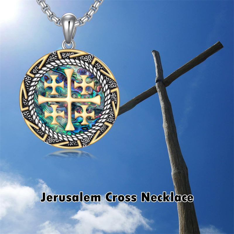 Sterling Silver Jerusalem Cross Pendant Necklace for Men