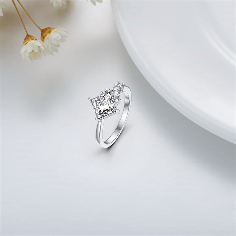 Sterling Silver Personalized Engraved Moissanite Engagement Wedding Anniversary Ring